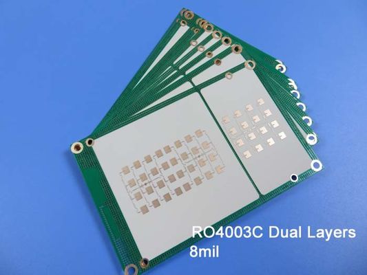 8mil RO4003C Substrate High Performance PCB 2-layer Immersion Gold Black Silkscreen